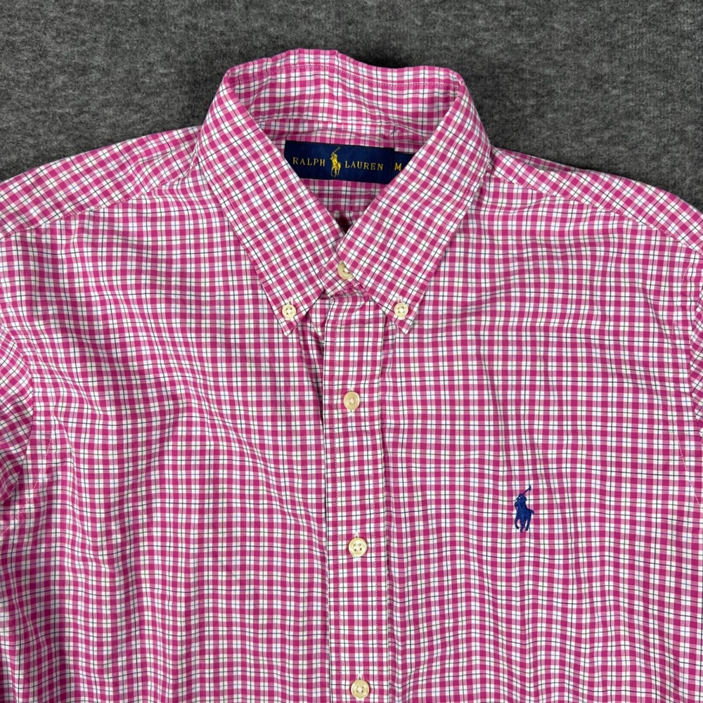 Ralph Lauren Button Down Shirt Mens Medium Pink Gingham Check Long Sleeve Preppy - Picture 2 of 9